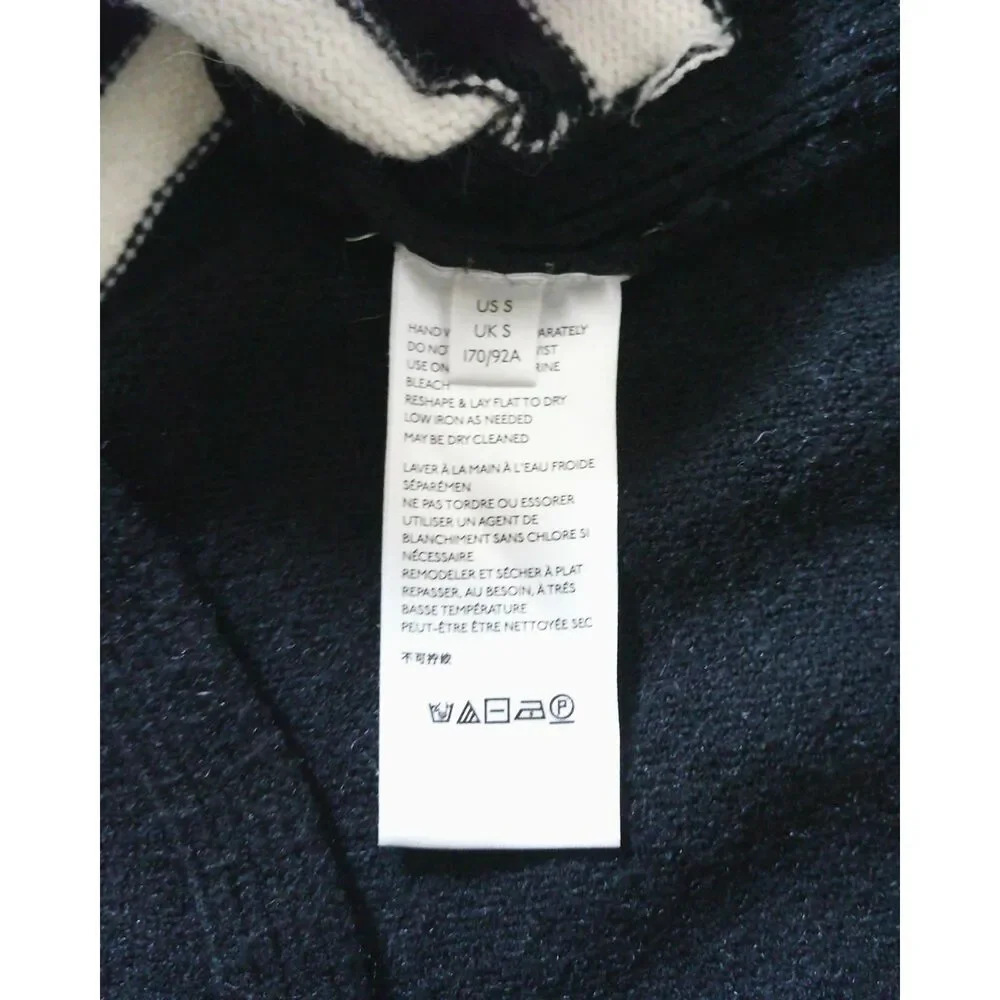 Anthropologie Black White Striped Knit Sweater Small Coastal Preppy Crewneck